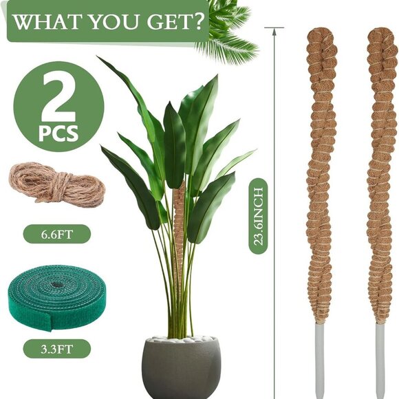 2 Pack 25 Inch Coco Coir Moss Poles for Climbing Indoor Plants - Handmade Plant - Picture 2 of 7